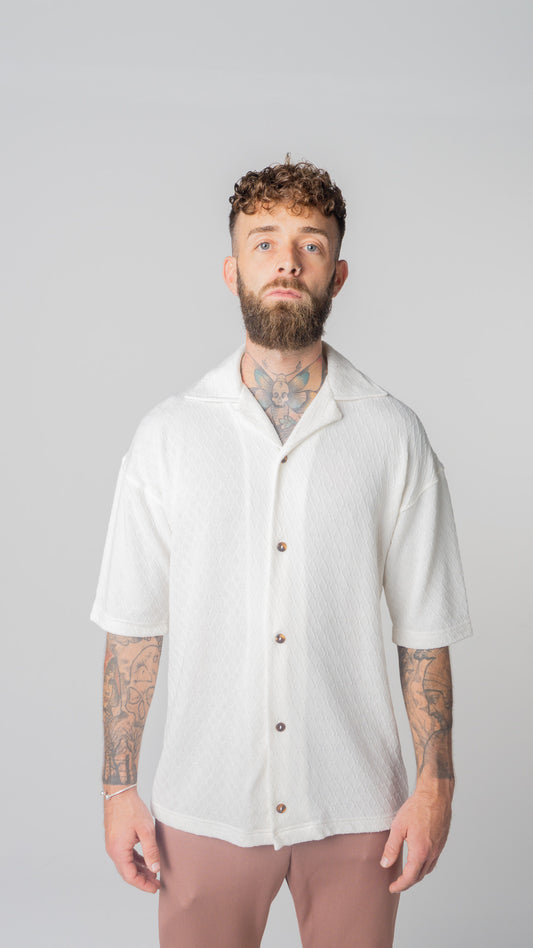 BEIGE CUBAN COLLAR SHIRT - BRIDGETOWN COLLECTION