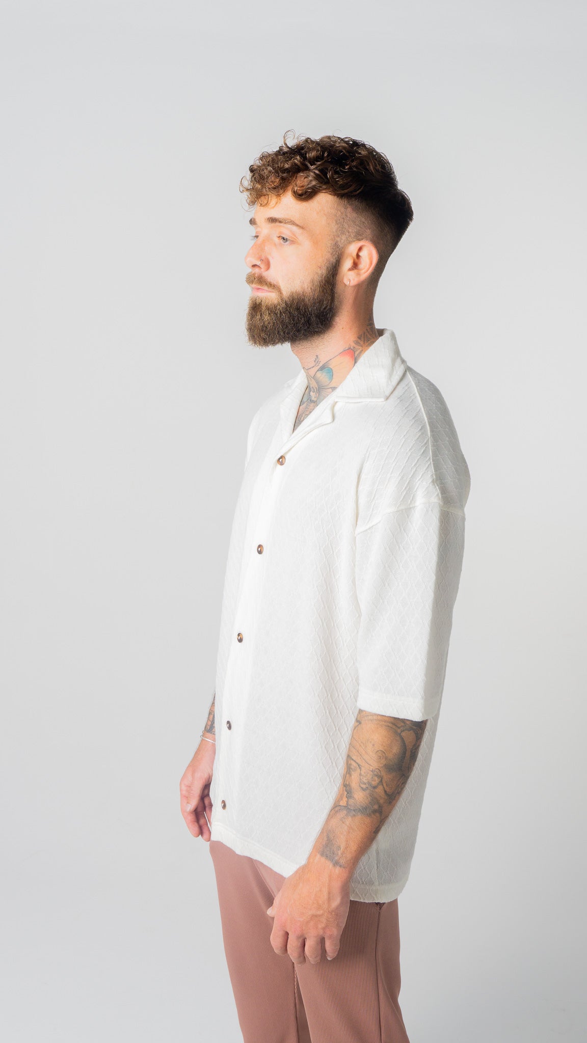 BEIGE CUBAN COLLAR SHIRT - BRIDGETOWN COLLECTION