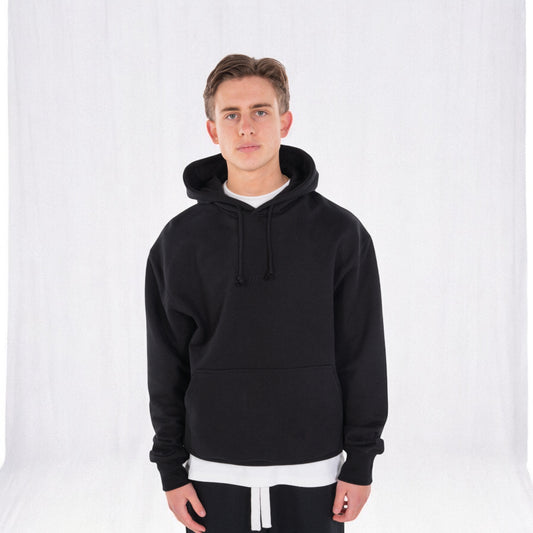 HEAVYWEIGHT BLACK HOODIE BLACK EMBROIDERY- STAPLE COLLECTION