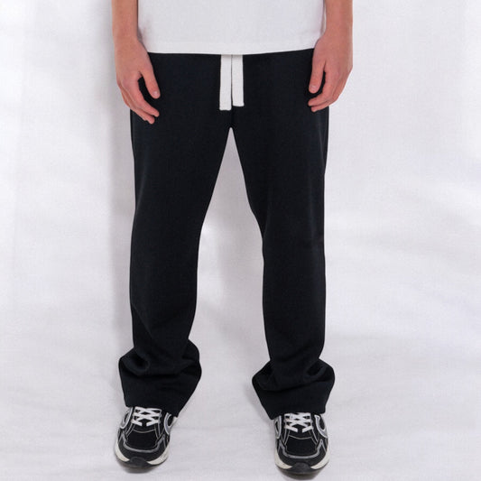 BLACK RIBBED TROUSERS WHITE DRAWSTRING - STAPLE COLLECTION