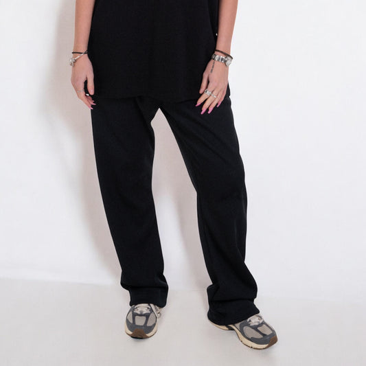 BLACK RIBBED TROUSERS BLACK DRAWSTRING - STAPLE COLLECTION