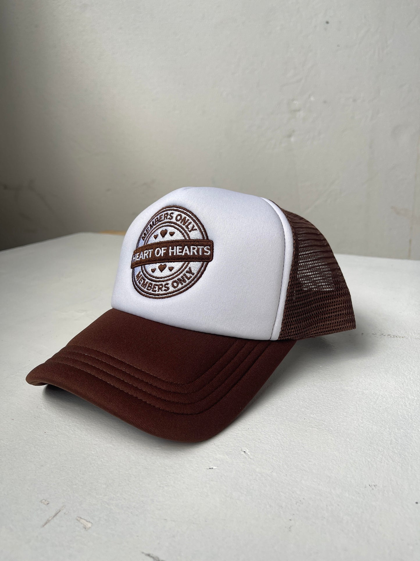 BROWN & WHITE FOAM TRUCKER CAP - MEMBERS ONLY